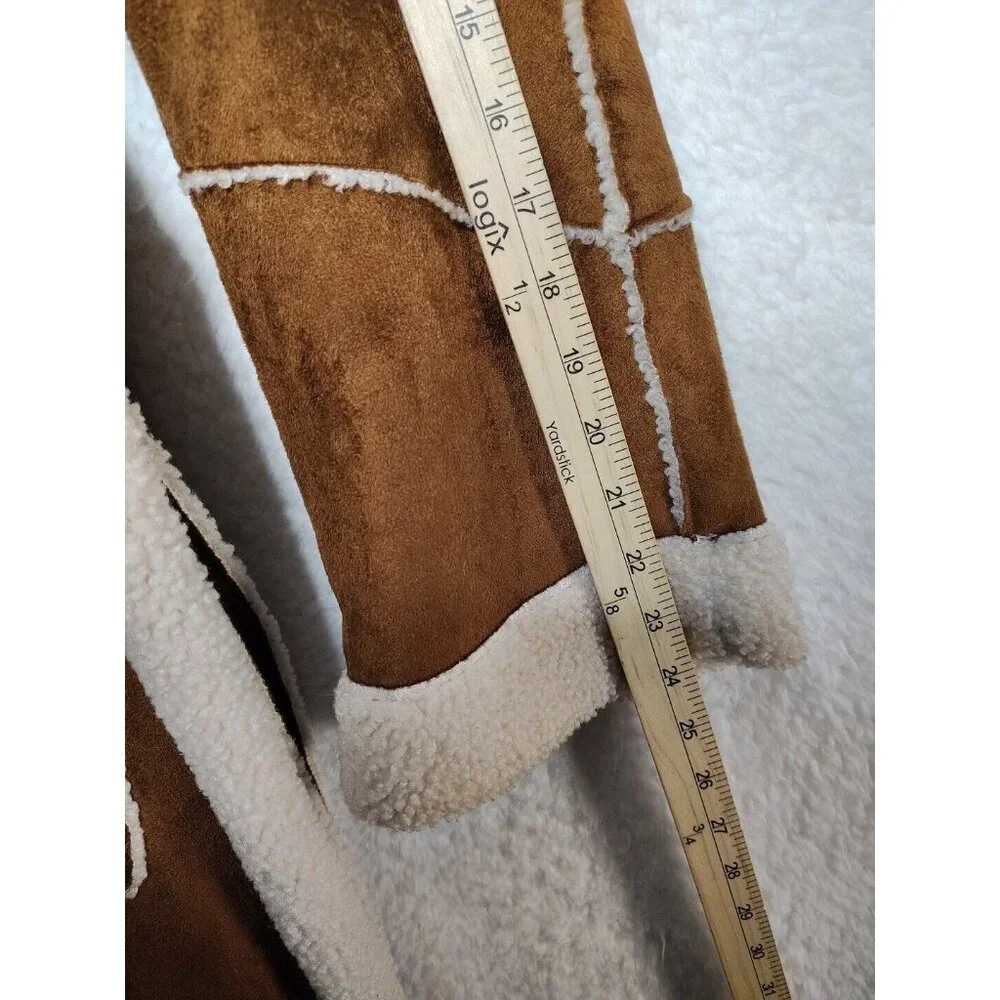 Cyrus Women’s Open Front Brown Coat  Inner Cream Fuzzy Size XL - Picture 7 of 9